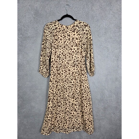 Julie Brown Silk Maxi Dress S Brown Beige Ditsy Floral Modest Peasant Bloomcore - Picture 1 of 10